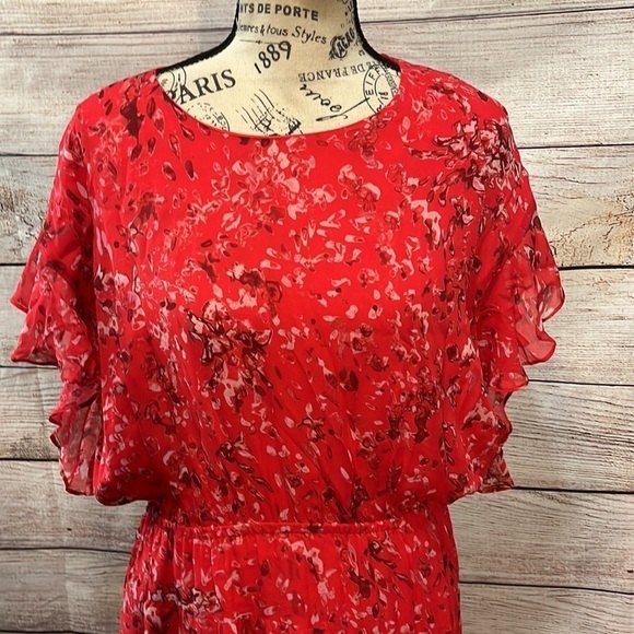 IRO Blame Dress Asymmetrical Hem Floral Red Size 38/6 - Picture 3 of 12